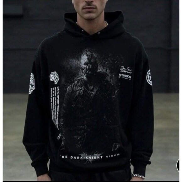 Darc Sport X Batman RISE AGAIN V2 PIERCE Hoodie Black Large Rare Bane - Picture 2 of 4
